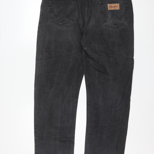 Wrangler Men's Black Straight Jeans 36W x 32L 100% Cotton Denim