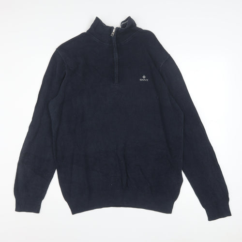 GANT Men's Blue Cotton 1/2 Zip High Neck Jumper XL