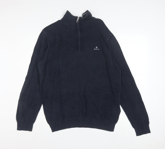 GANT Men's Blue Cotton 1/2 Zip High Neck Jumper XL