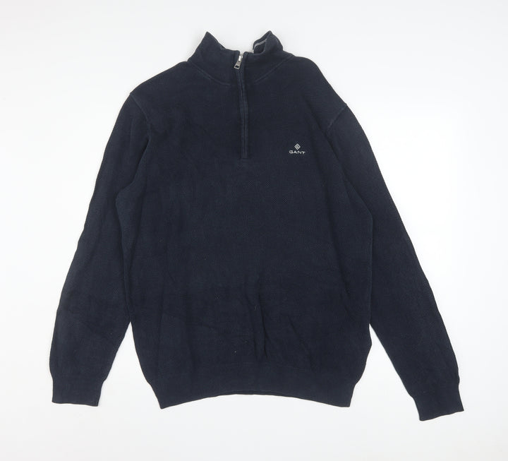 GANT Men's Blue Cotton 1/2 Zip High Neck Jumper XL