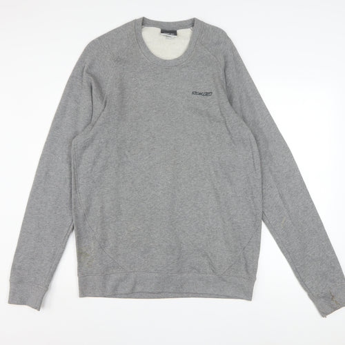 Reebok Men Grey L Sweatshirt Pullover Crew Neck Logo Cotton