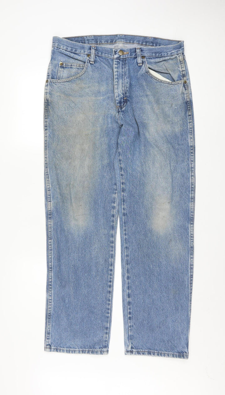 Wrangler Men's Blue 35x30 Regular Fit Straight Denim Jeans