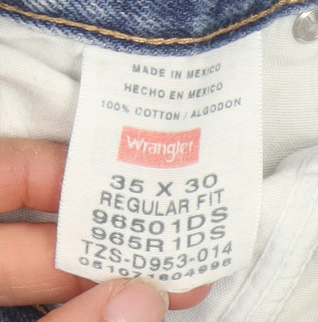 Wrangler Men's Blue 35x30 Regular Fit Straight Denim Jeans