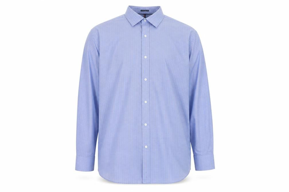 Front view of Tommy Hilfiger Men's Blue Check Regular Fit 2XL Long Sleeve Shirt
