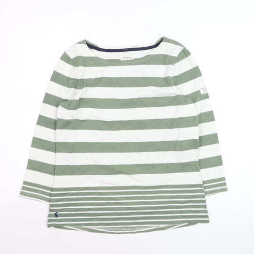 Joules Women Green White Striped 3/4 Sleeve Cotton Nautical T-Shirt Size 12