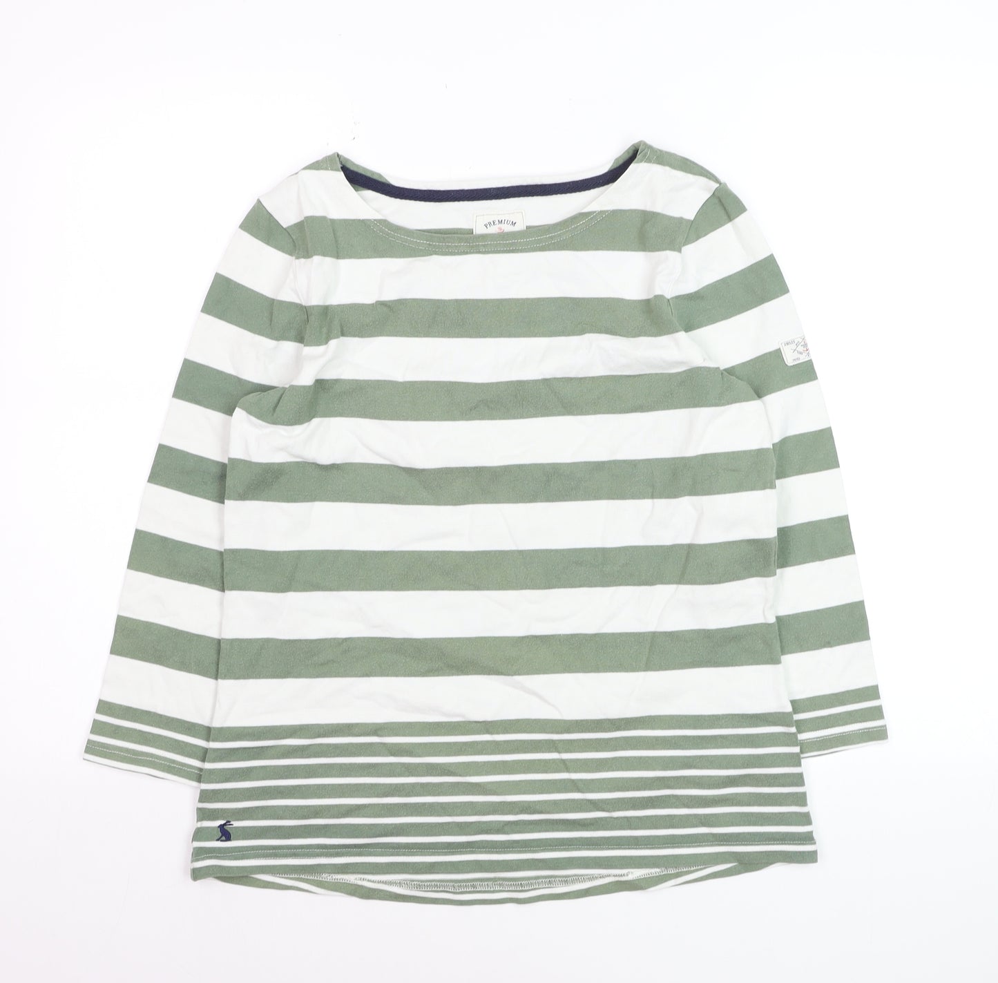 Joules Women Green White Striped 3/4 Sleeve Cotton Nautical T-Shirt Size 12