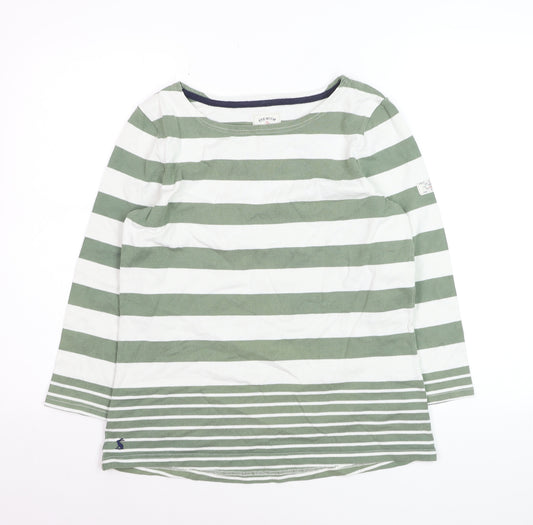 Joules Women Green White Striped 3/4 Sleeve Cotton Nautical T-Shirt Size 12