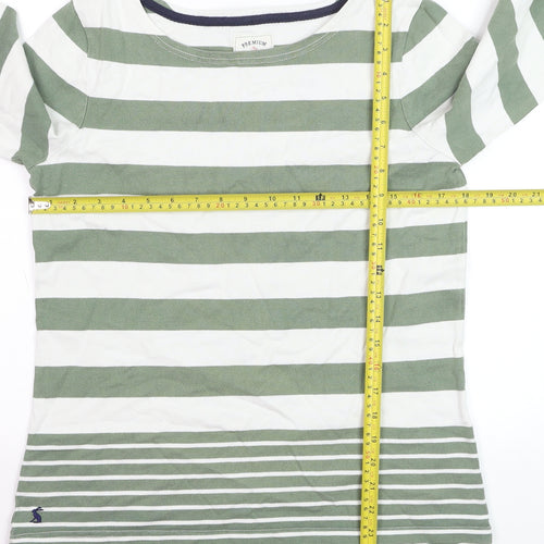 Joules Women Green White Striped 3/4 Sleeve Cotton Nautical T-Shirt Size 12
