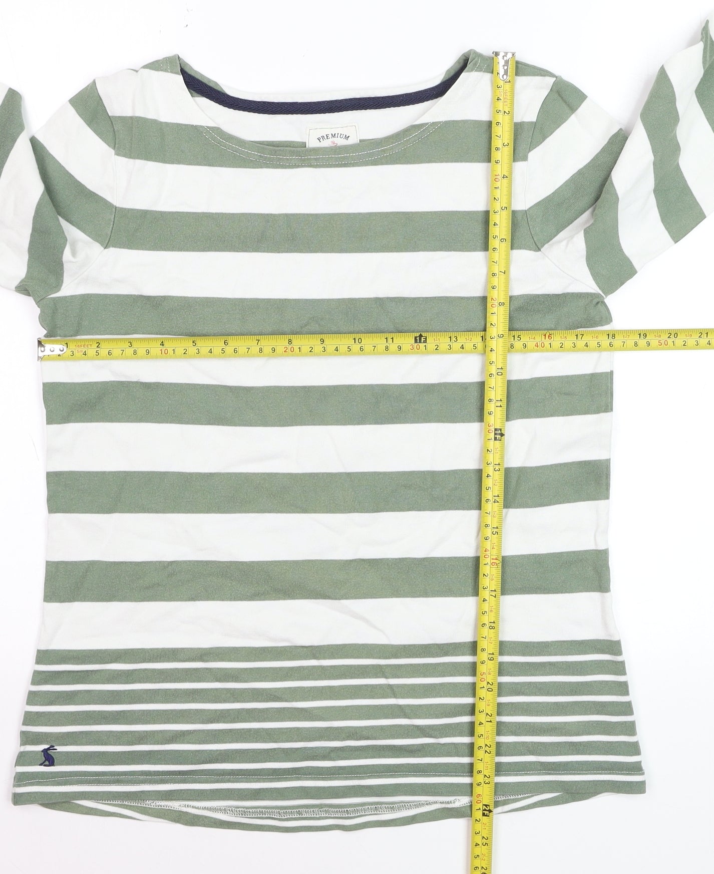 Joules Women Green White Striped 3/4 Sleeve Cotton Nautical T-Shirt Size 12