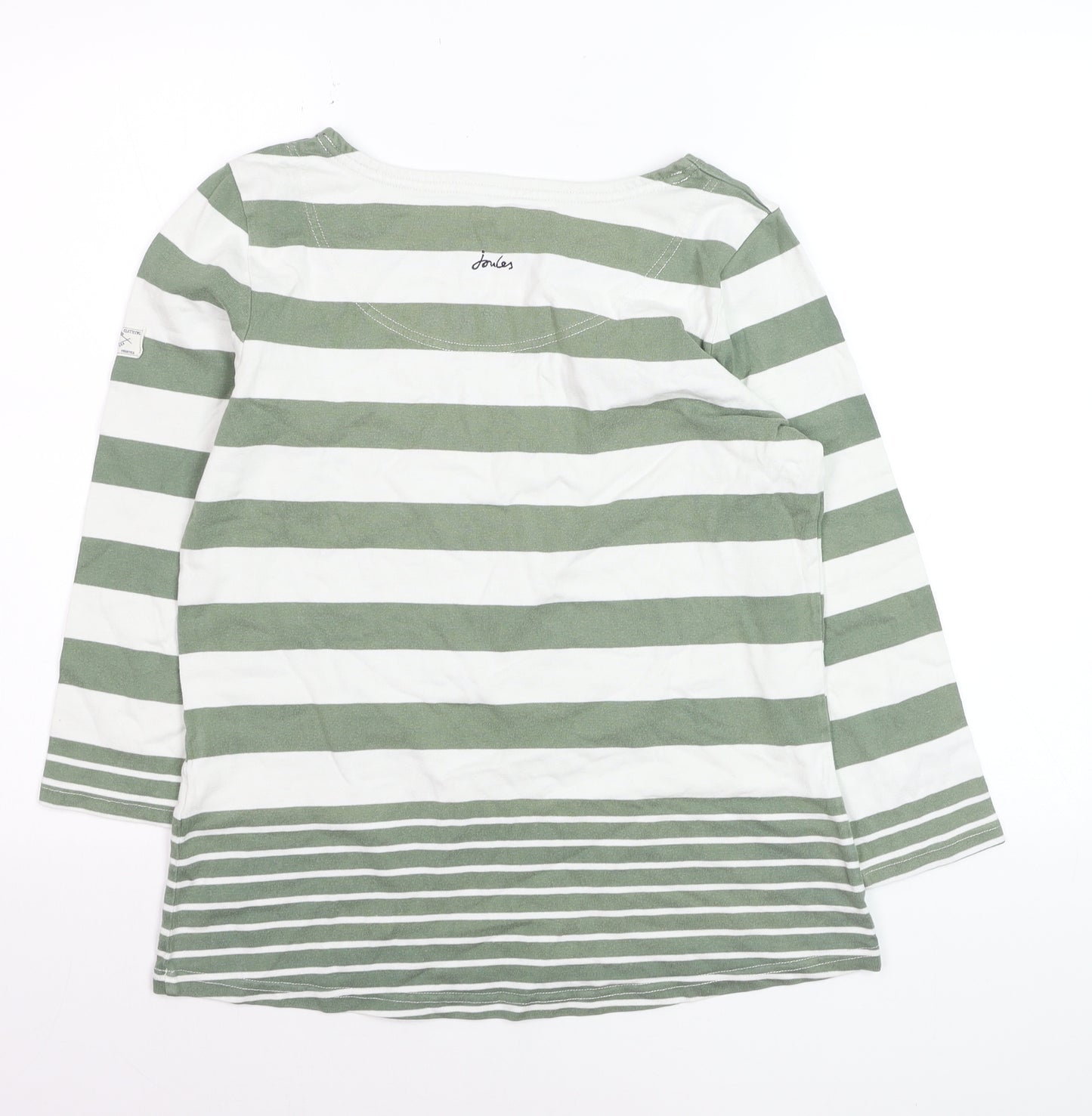 Joules Women Green White Striped 3/4 Sleeve Cotton Nautical T-Shirt Size 12