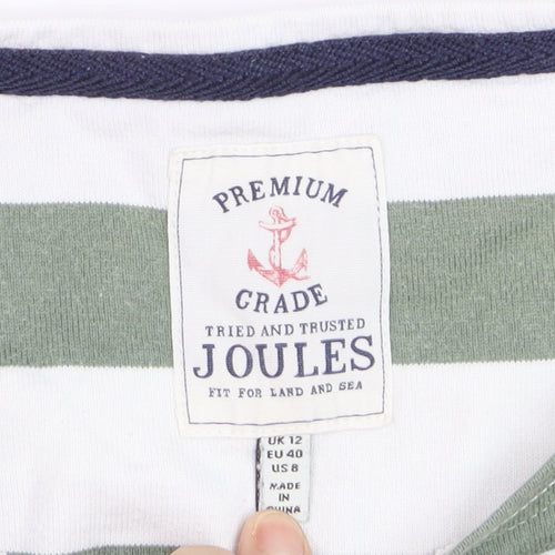 Joules Women Green White Striped 3/4 Sleeve Cotton Nautical T-Shirt Size 12