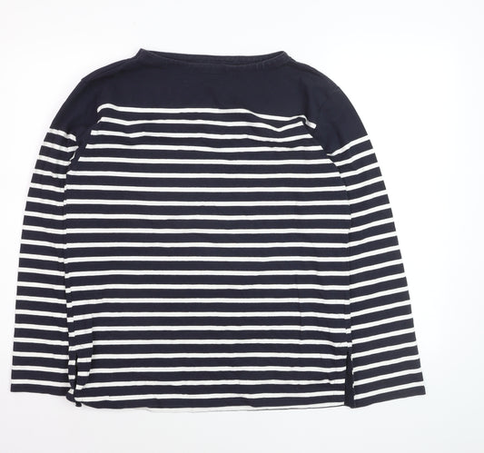 Uniqlo Women Blue Striped Long Sleeve Boat Neck Cotton Top Size S