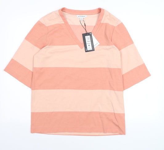 Marks and Spencer Autograph Women’s Pink Striped V-Neck T-Shirt Size 10