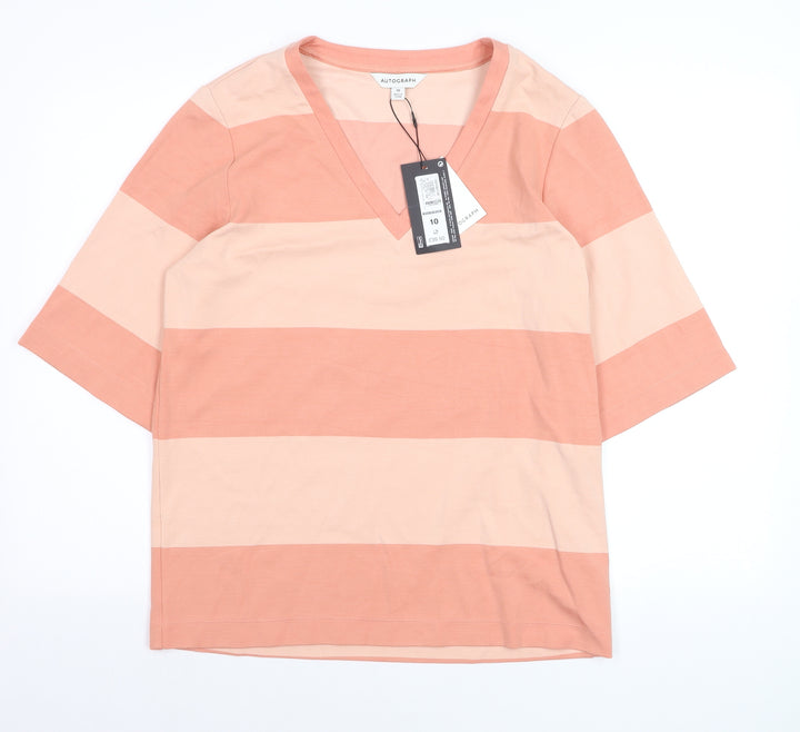 Marks and Spencer Autograph Women’s Pink Striped V-Neck T-Shirt Size 10
