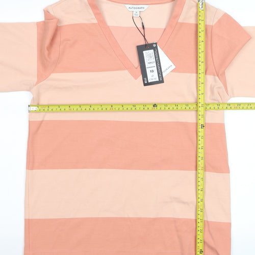 Marks and Spencer Autograph Women’s Pink Striped V-Neck T-Shirt Size 10