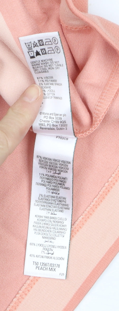 Marks and Spencer Autograph Women’s Pink Striped V-Neck T-Shirt Size 10