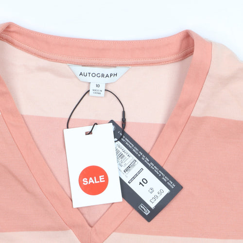 Marks and Spencer Autograph Women’s Pink Striped V-Neck T-Shirt Size 10