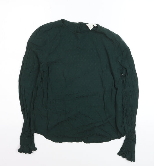 H&M Women's Green Long Sleeve Viscose Blouse Size 8