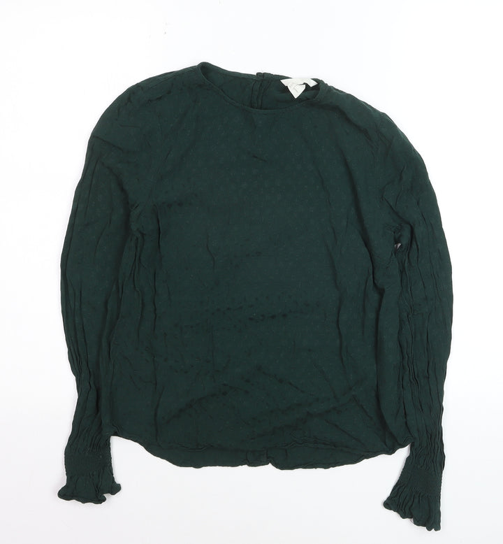 H&M Women's Green Long Sleeve Viscose Blouse Size 8