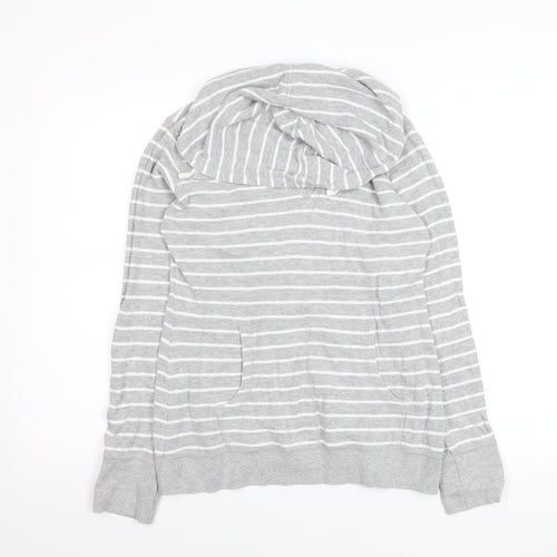Next Women Grey Striped Cotton Pullover Hoodie Size M
