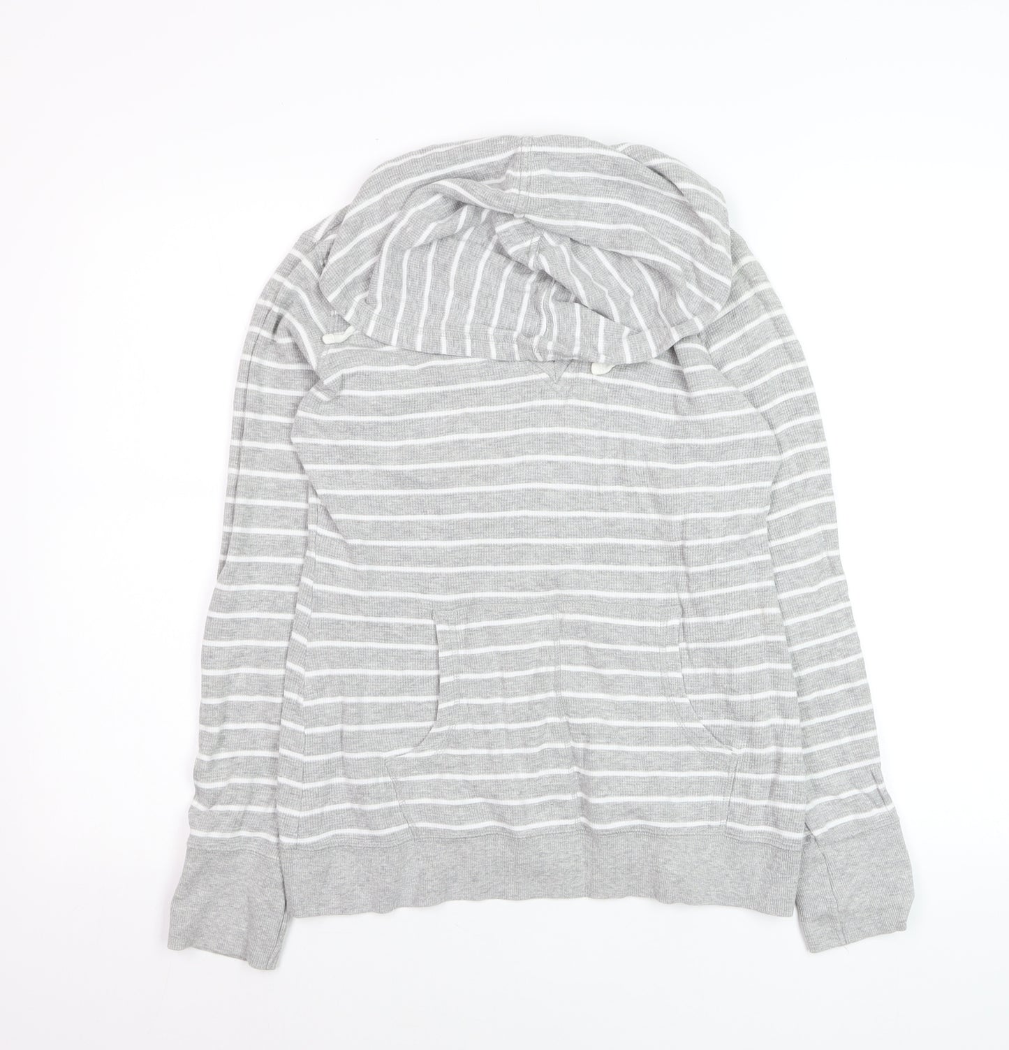 Next Women Grey Striped Cotton Pullover Hoodie Size M