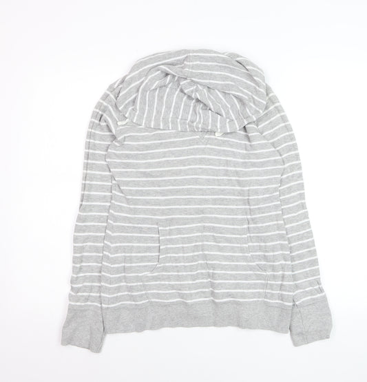 Next Women Grey Striped Cotton Pullover Hoodie Size M