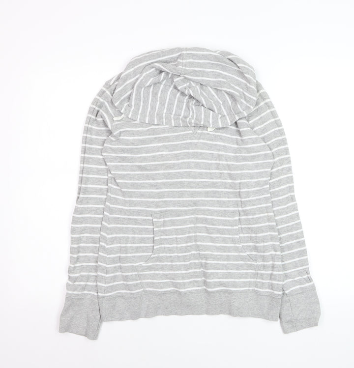 Next Women Grey Striped Cotton Pullover Hoodie Size M