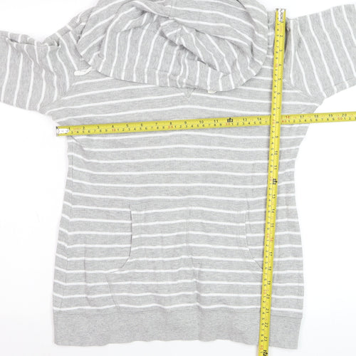 Next Women Grey Striped Cotton Pullover Hoodie Size M