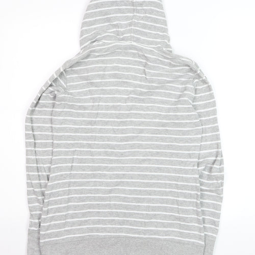 Next Women Grey Striped Cotton Pullover Hoodie Size M