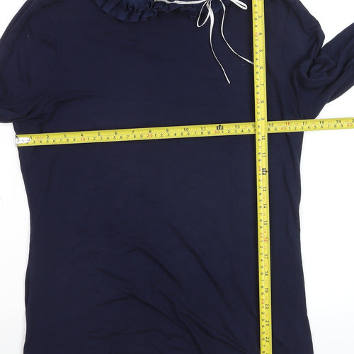 Ted Baker Women Blue Ruffle High Neck Long Sleeve Cotton Blouse Size 14