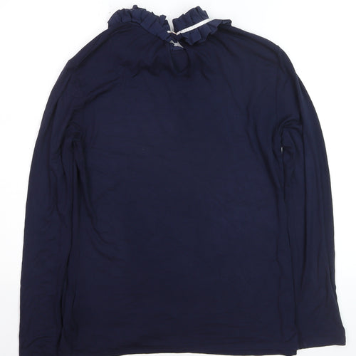Ted Baker Women Blue Ruffle High Neck Long Sleeve Cotton Blouse Size 14