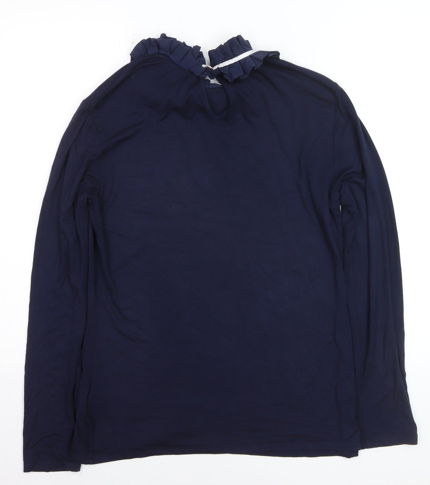 Ted Baker Women Blue Ruffle High Neck Long Sleeve Cotton Blouse Size 14