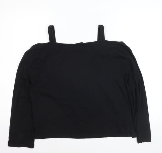 New Look Womens Black Off Shoulder Long Sleeve Cotton T-Shirt Size 14