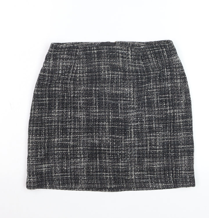 H&M Women's Black Check Tweed Pencil Skirt Size 8 Workwear