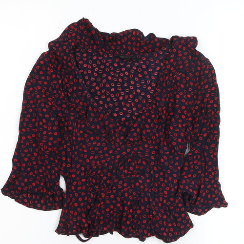 Topshop Petite Blue Red Ruffle Wrap Blouse Women’s Size 6