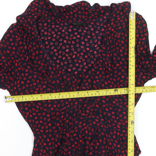 Topshop Petite Blue Red Ruffle Wrap Blouse Women’s Size 6