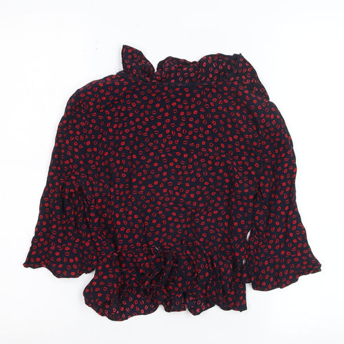 Topshop Petite Blue Red Ruffle Wrap Blouse Women’s Size 6