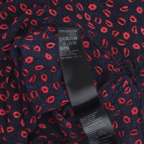 Topshop Petite Blue Red Ruffle Wrap Blouse Women’s Size 6
