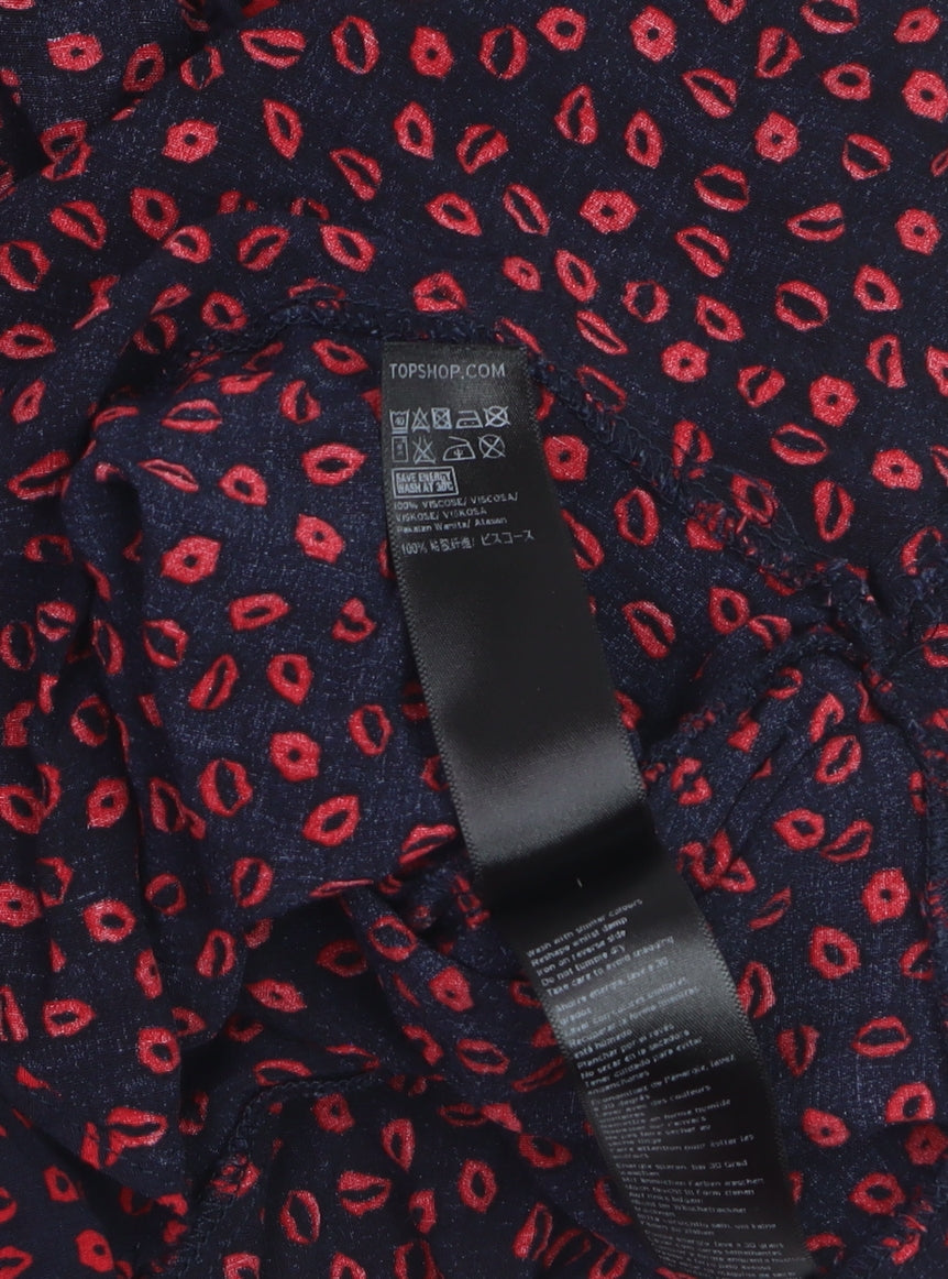 Topshop Petite Blue Red Ruffle Wrap Blouse Women’s Size 6