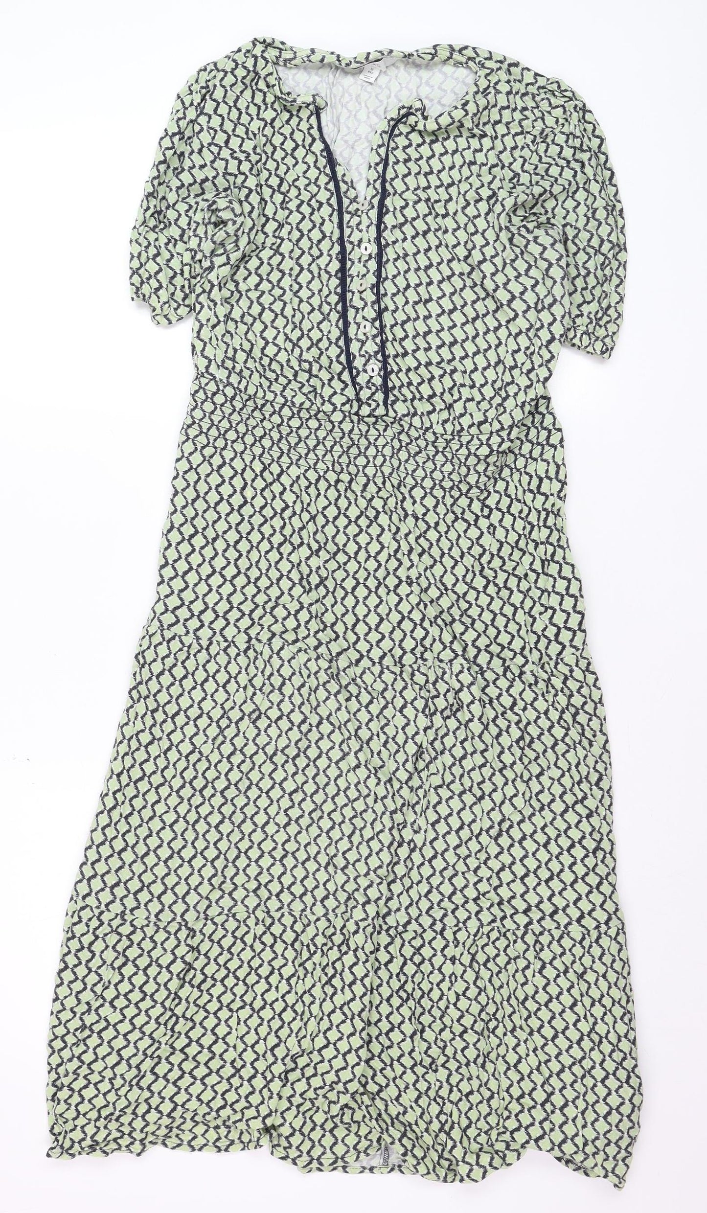 Marks and Spencer Women Green Geometric Midi Fit & Flare Dress Size 12
