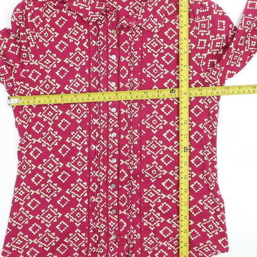 White Stuff Women Pink Geometric Cotton Blouse Size 8 Long Sleeve