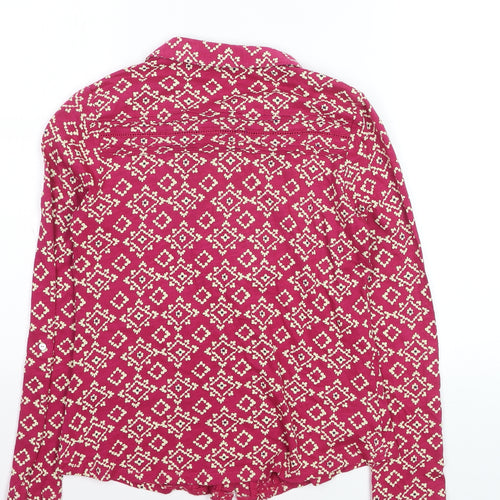 White Stuff Women Pink Geometric Cotton Blouse Size 8 Long Sleeve
