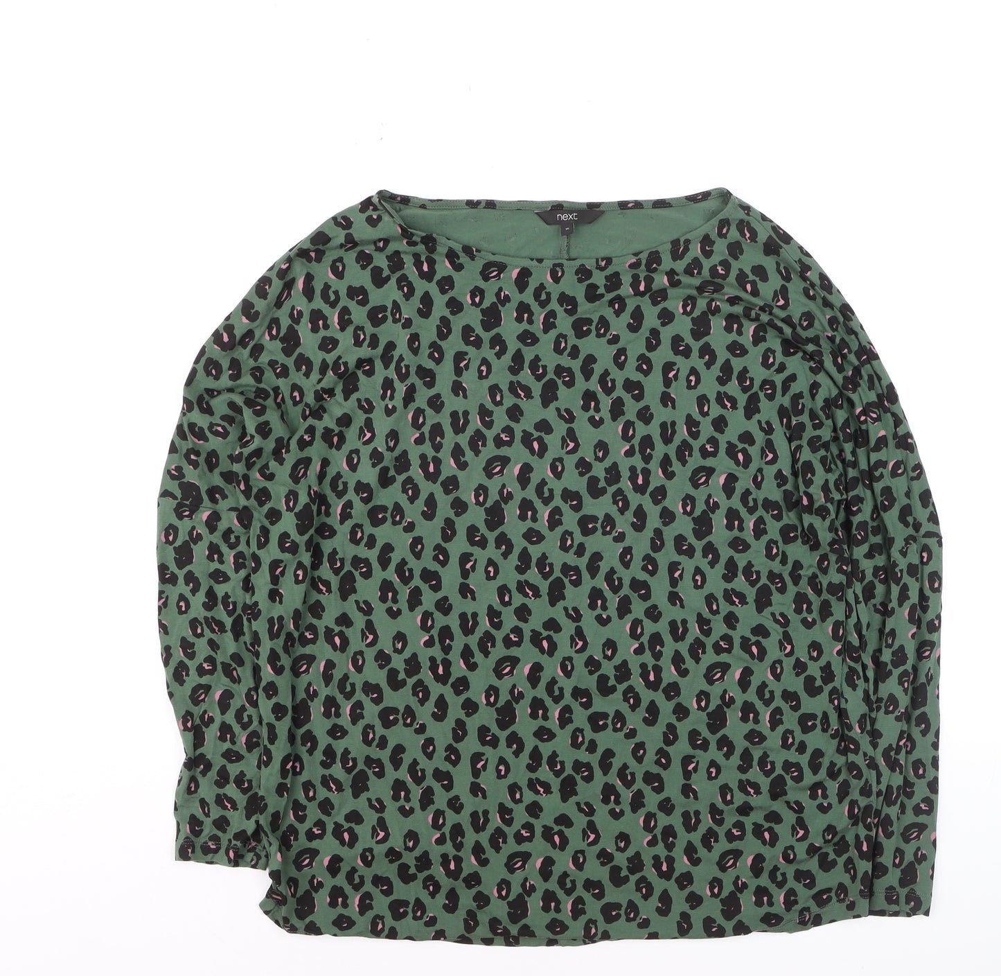 Next Womens Green Leopard Print Long Sleeve Jersey Top Size 16