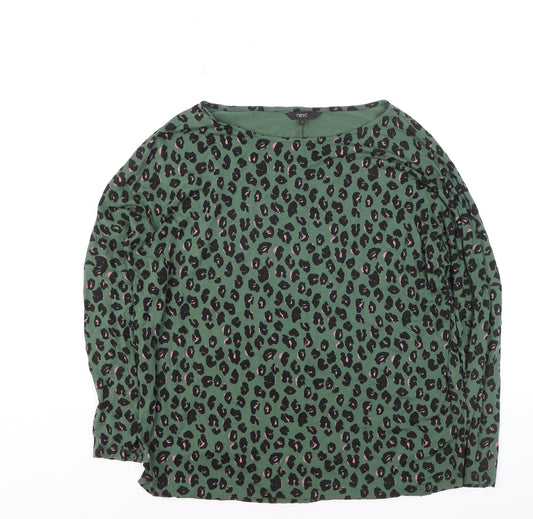 Next Womens Green Leopard Print Long Sleeve Jersey Top Size 16