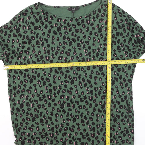 Next Womens Green Leopard Print Long Sleeve Jersey Top Size 16