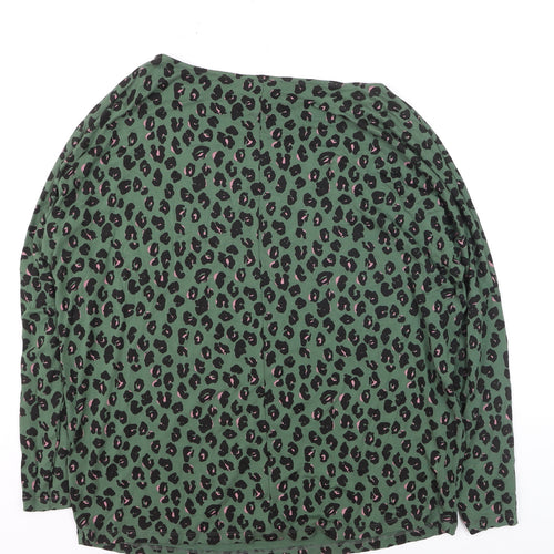 Next Womens Green Leopard Print Long Sleeve Jersey Top Size 16