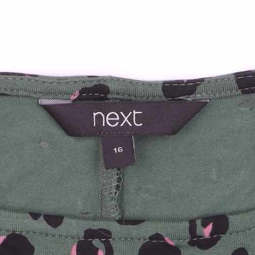 Next Womens Green Leopard Print Long Sleeve Jersey Top Size 16