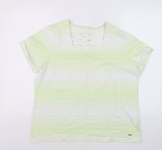 Dash Women's Green Striped Square Neck T-Shirt Size 20