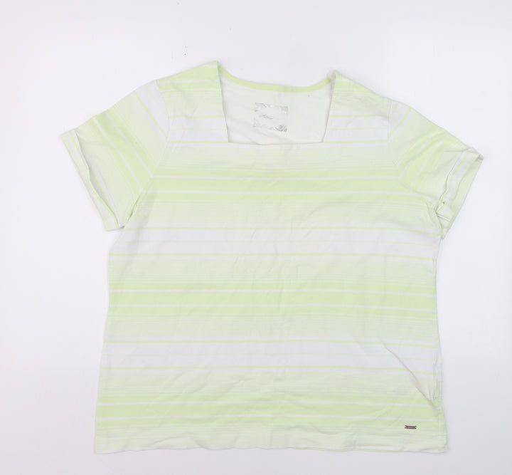 Dash Women's Green Striped Square Neck T-Shirt Size 20