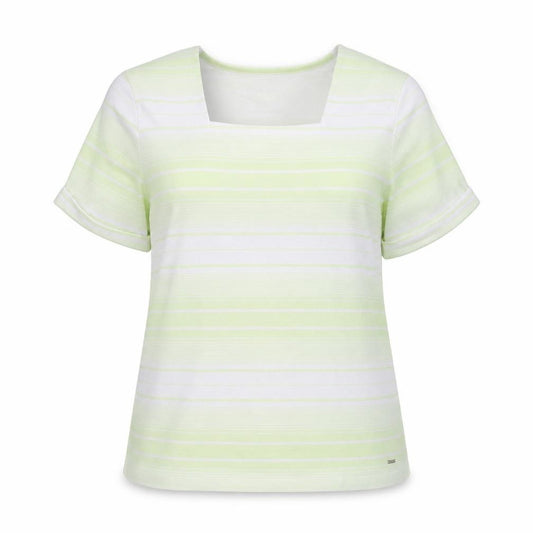 Front view of Dash Women's Green Striped Square Neck T-Shirt, size 20